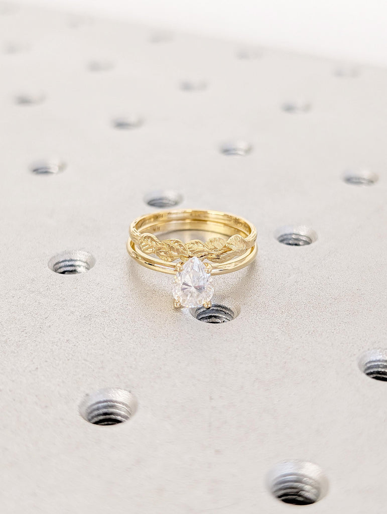 Moissanite Pear Engagement Ring Set, Solitaire Rings, 18k Solid Gold Stackable Rings image #10