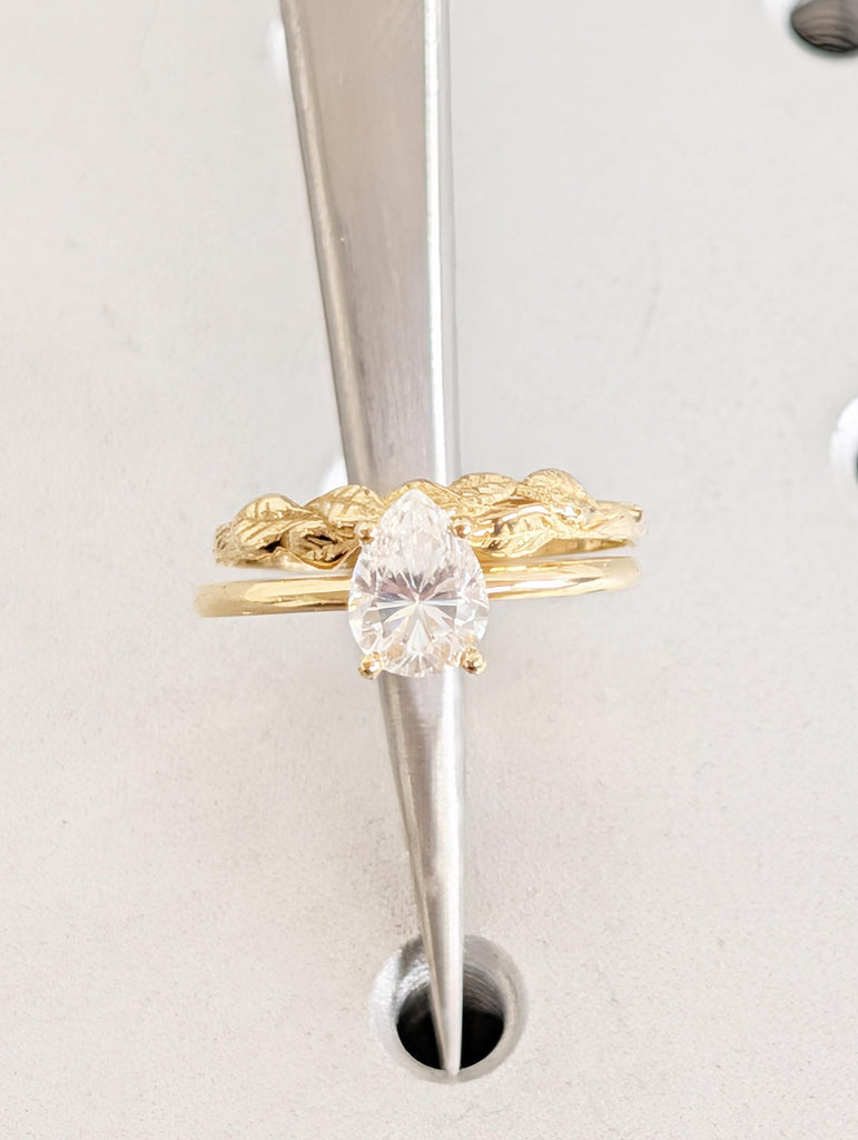 Moissanite Pear Engagement Ring Set, Solitaire Rings, 18k Solid Gold Stackable Rings image #17