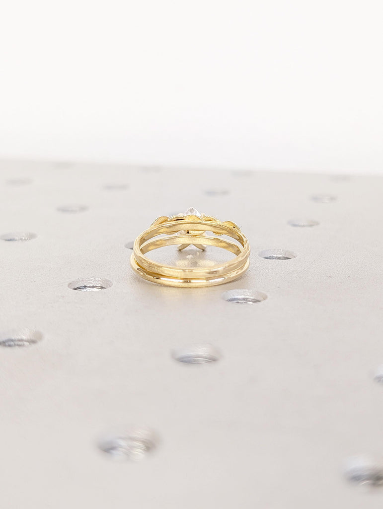 Pear Lab Grown Diamond Ring, 18k Gold Solitaire Ring Set, Nature Inspired Engagement Rings image #7