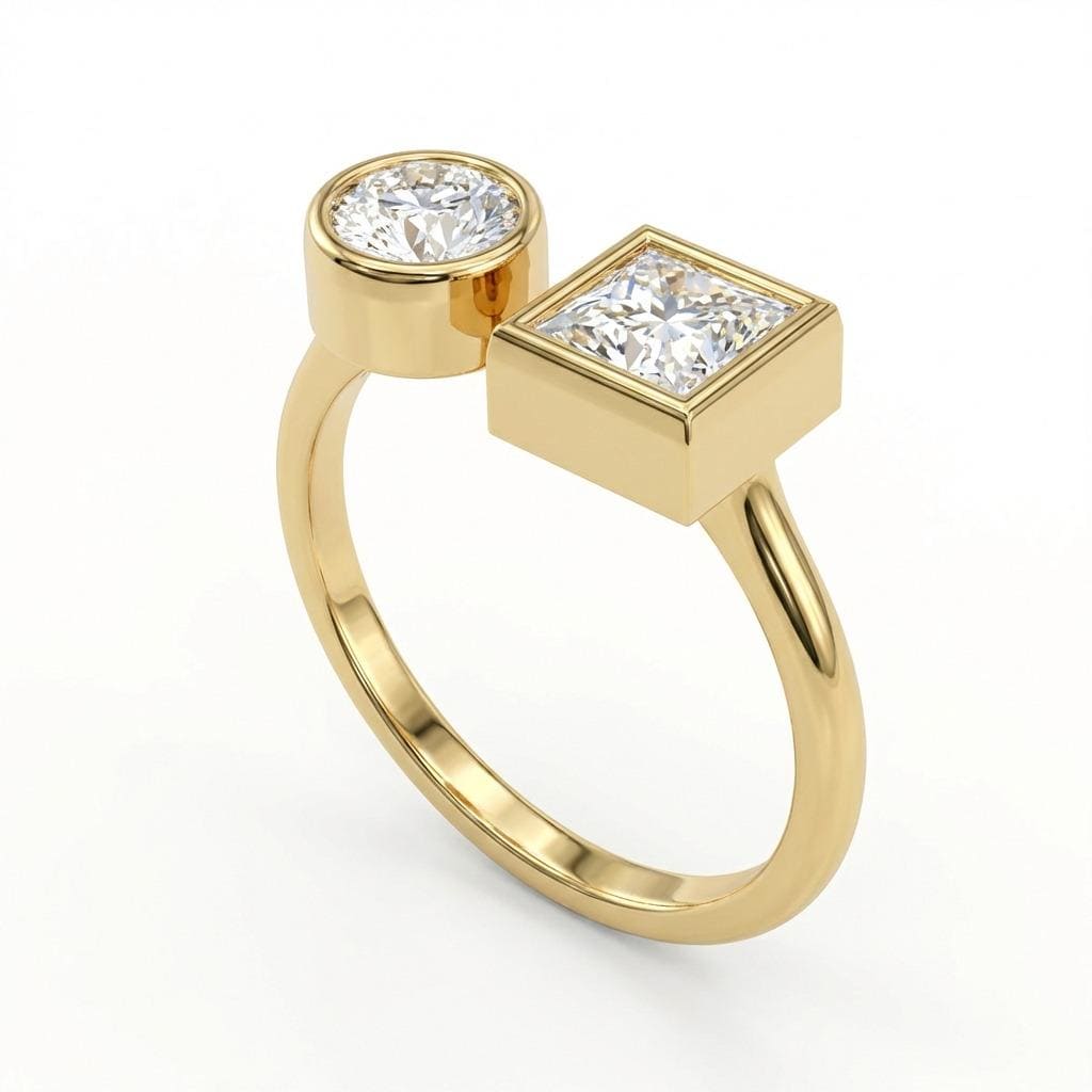 14k Solid Gold Open Wedding Band Ring | Two Stone Engagement Moissanite Cuff Ring | Minimal Stackable Ring for Her | Anniversary Gift image #4