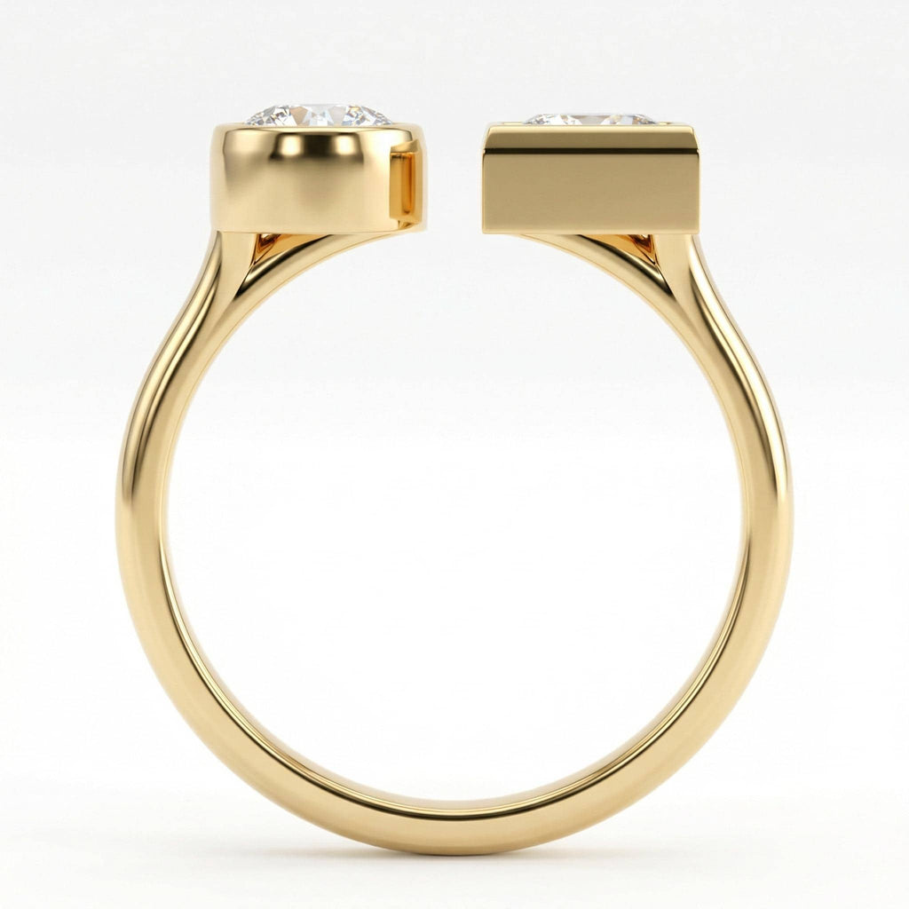 14k Solid Gold Open Wedding Band Ring | Two Stone Engagement Moissanite Cuff Ring | Minimal Stackable Ring for Her | Anniversary Gift image #5