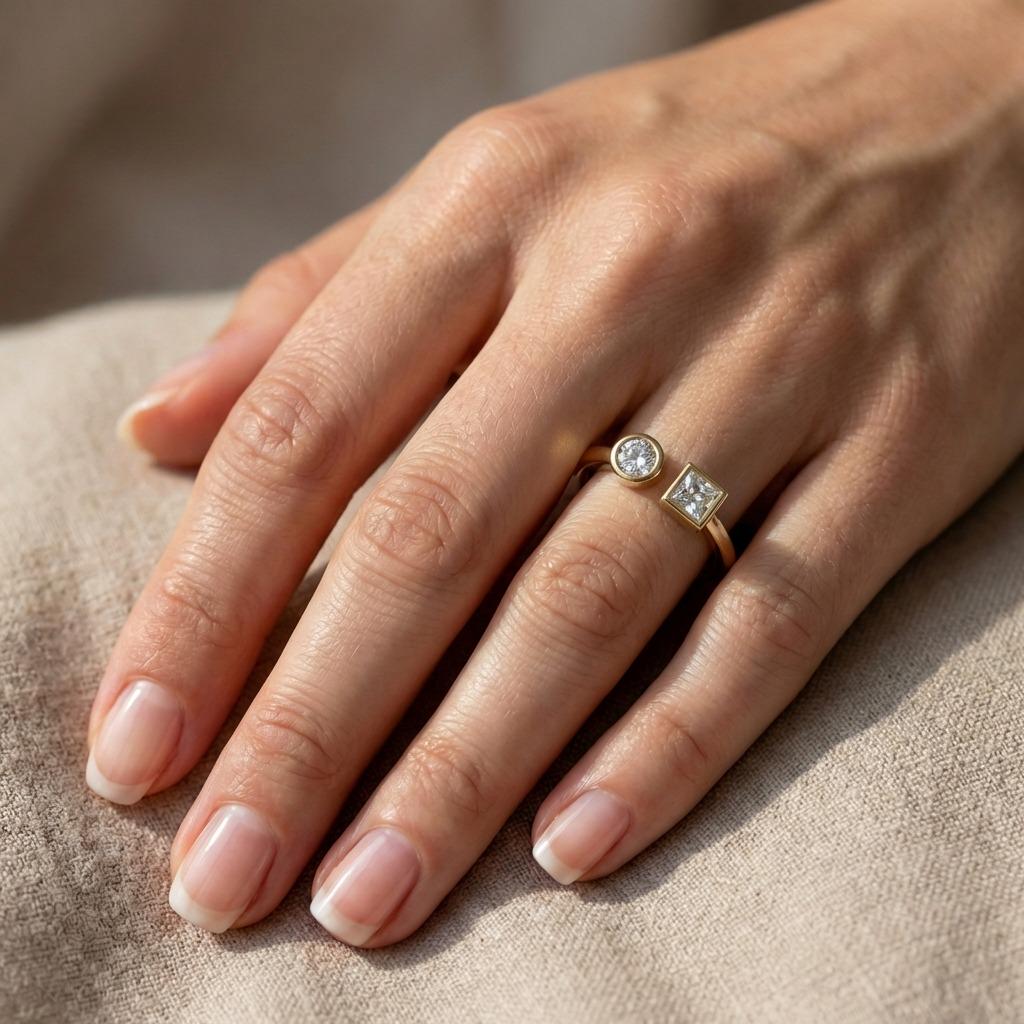Toi et Moi Engagement Diamond Cuff Ring | 14k Solid Gold Open Wedding Band Ring | Minimal Stackable Ring for Her | Anniversary Gift image #3