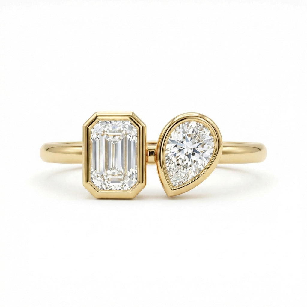 Open Band Lab Diamond Engagement Ring | Two Stone Diamond Cuff Ring | 14k Yellow Gold Minimal Stackable Ring for Her | Anniversary Gift image #6