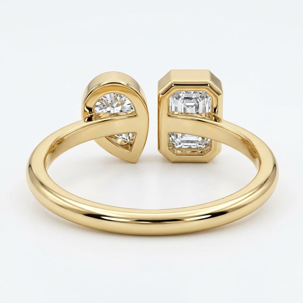 You N Me Wedding Ring | Emerald and Pear cut Moissanite Toi et Moi Engagement Ring | Bezel set Gold Rings for Women image #6