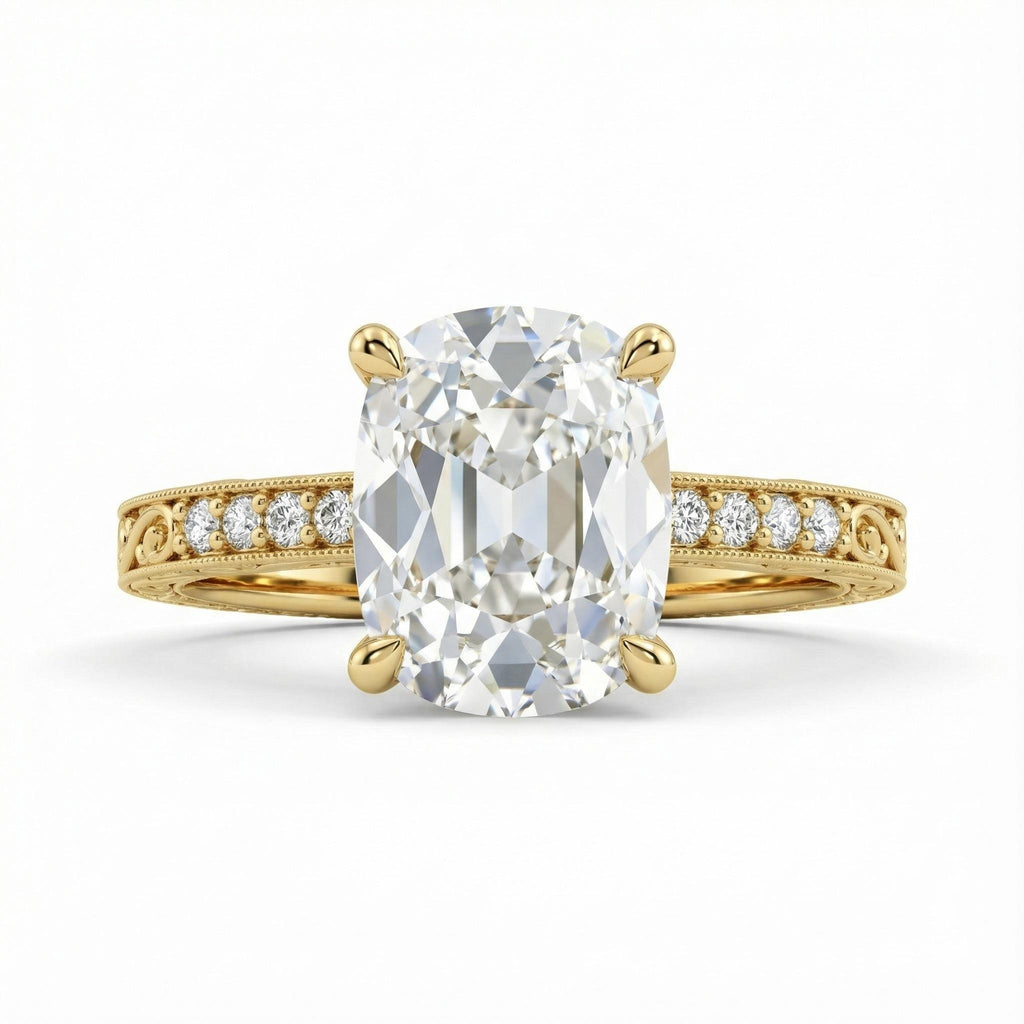 Antique Old Mine cut Diamond Engagement Ring | Elongated Cushion IGI Certified Lab Diamond Ring | Yellow Gold Rings for Women
