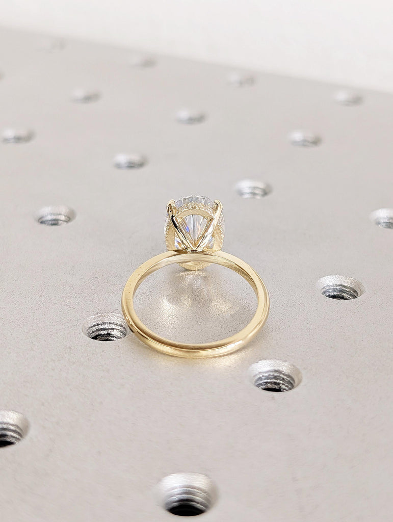 4 Carat Certified Lab Diamond Engagement Ring, 14K Solid Gold Wedding Ring, Hidden Halo Diamond Engagement Ring, Women Anniversary Ring image #3
