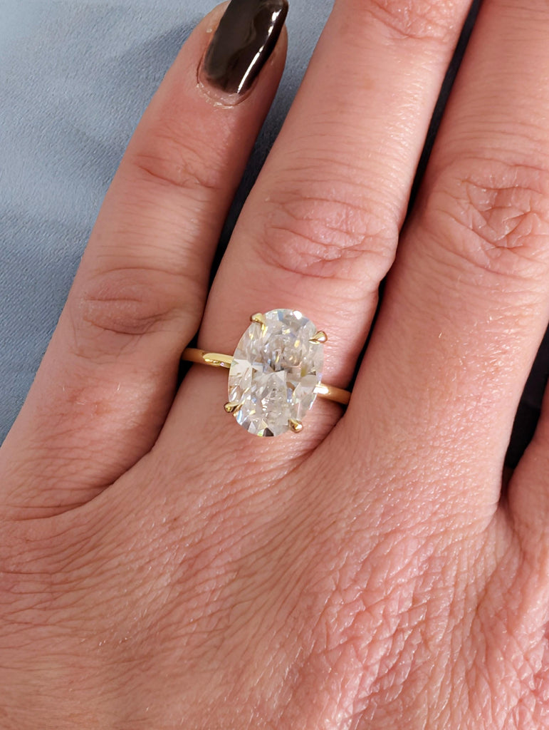 4 Carat Certified Lab Diamond Engagement Ring, 14K Solid Gold Wedding Ring, Hidden Halo Diamond Engagement Ring, Women Anniversary Ring image #10