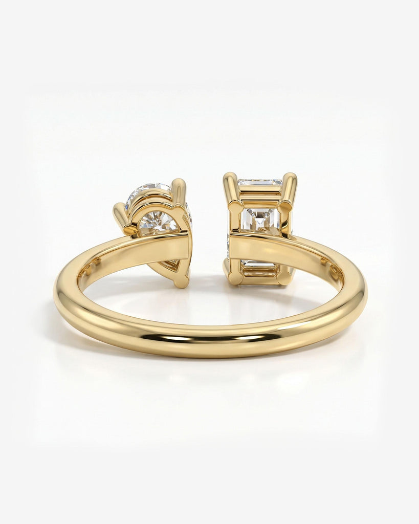 Two Stone Ring | Emerald & Pear Cut Moissanite Engagement Ring | Solid Gold Bridal Jewelry | Toi Et Moi Ring | Anniversary Gift image #5