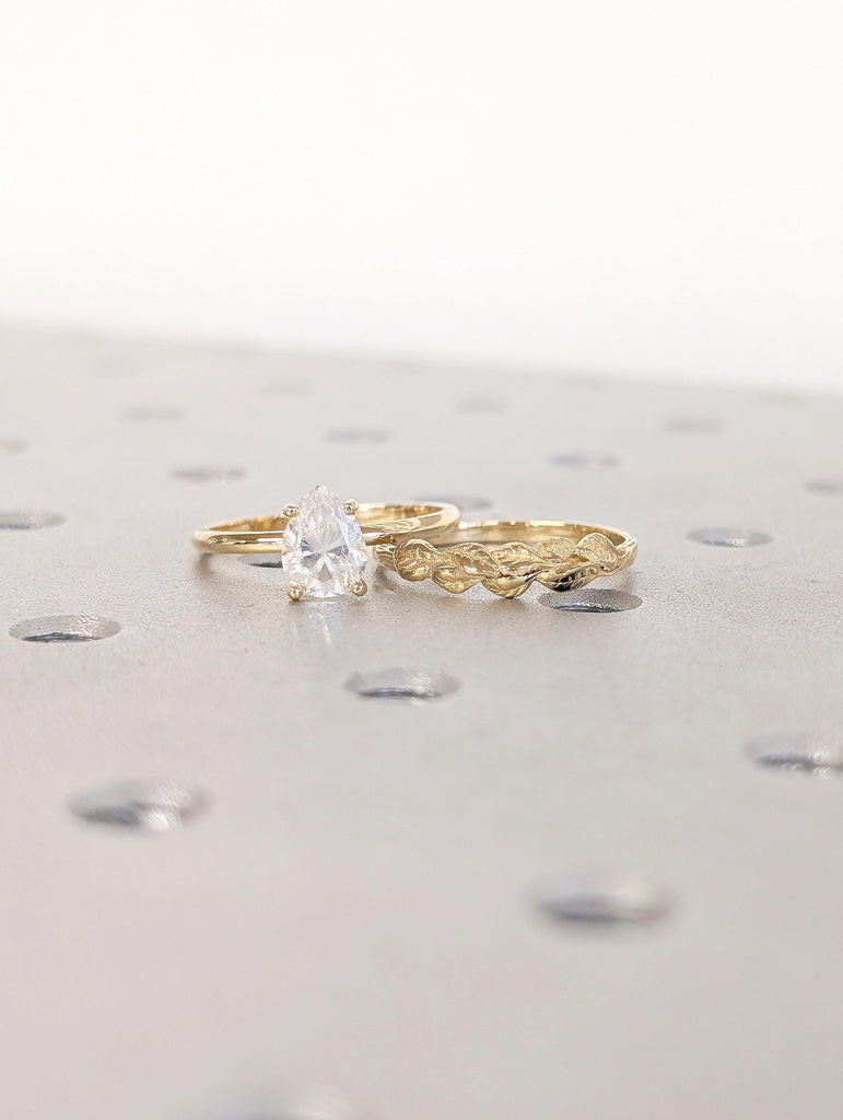 Moissanite Pear Engagement Ring Set, Solitaire Rings, 18k Solid Gold Stackable Rings image #2