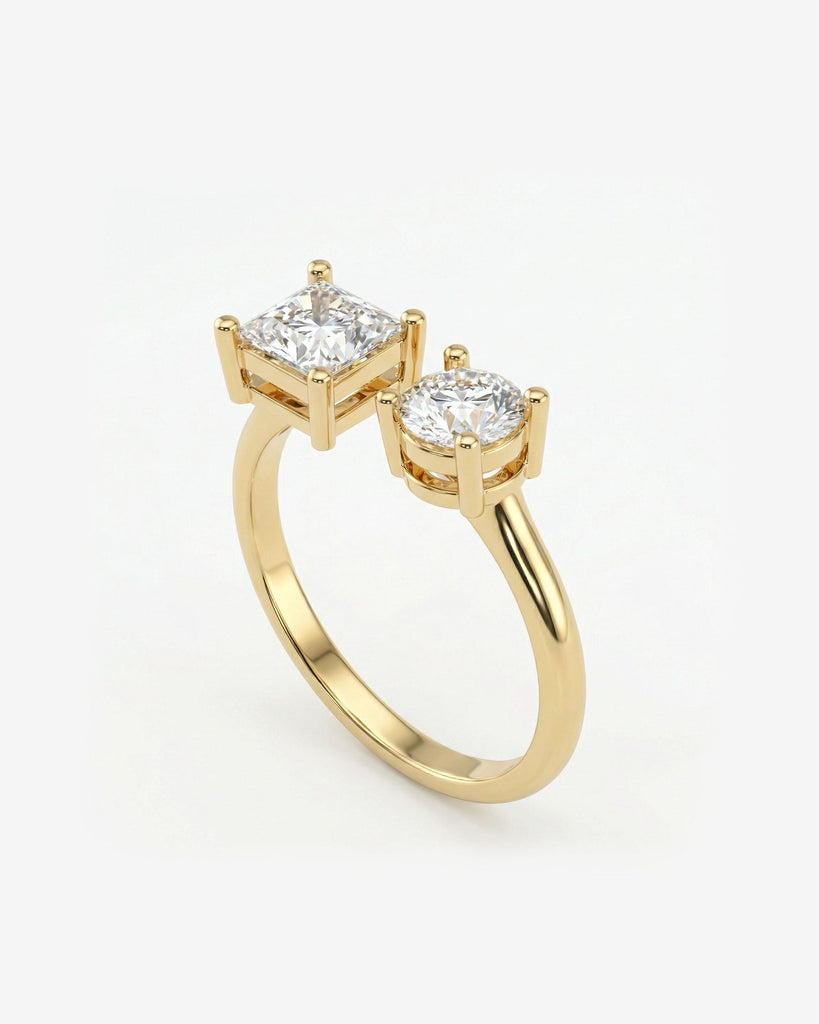 Round & Princess Cut Diamond Engagement Ring | You N Me Solid Gold Wedding Anniversary Ring | Best Man Made Diamond Jewelry image #5
