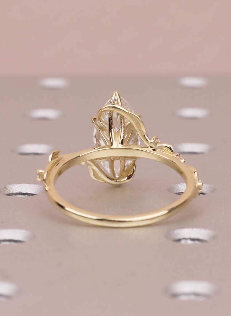 Marquise Moissanite Engagement Ring, 14K Yellow Gold, Art Deco Vine Leaf Ring, Flower Petal Prong Organic Promise Anniversary Ring For Her image #11