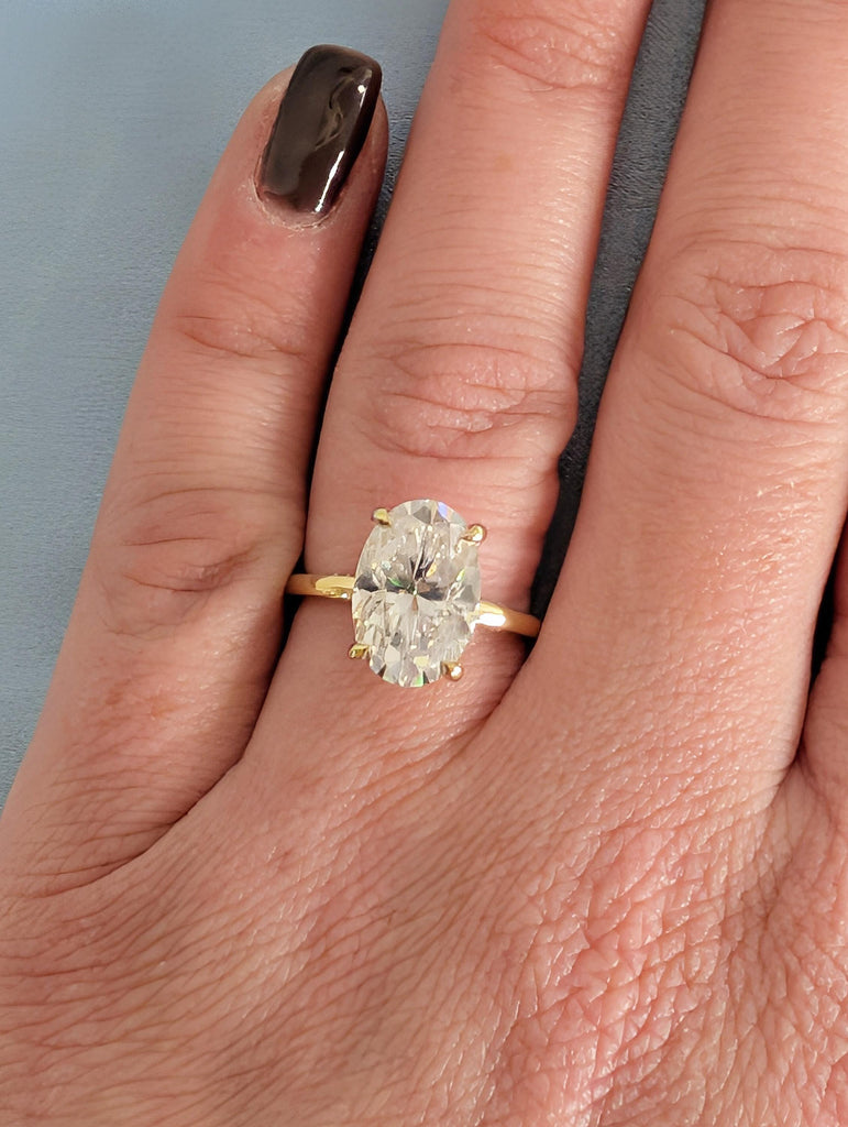 3ct Oval Crush Ice Moissanite Engagement Ring, 14K Solid Yellow Gold Hidden Halo Diamond Wedding Ring, Personalized Proposal Ring For Her image #9