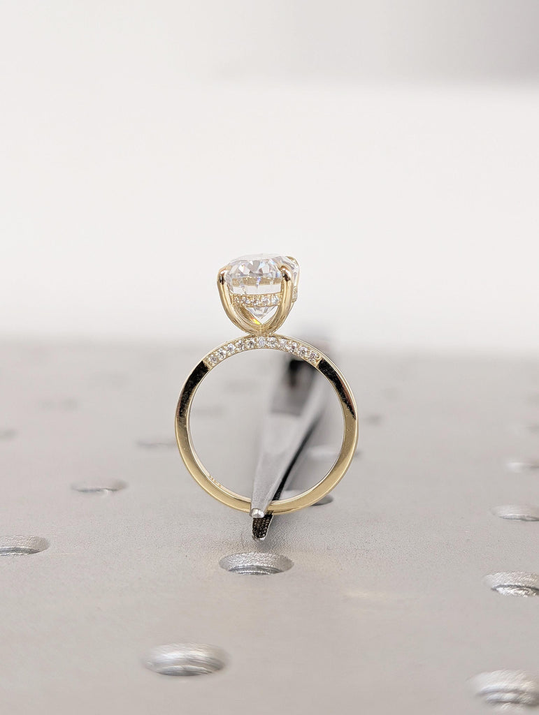 3ct Oval Crush Ice Lab Diamond Ring, 14K Solid Yellow Gold Hidden Halo Diamond Wedding Ring, Custom Bridal Jewelry, Promise Ring for Her image #7