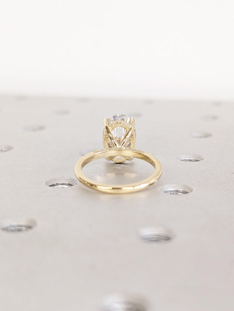 3ct Oval Cut Lab Diamond Engagement Ring, Art Deco Hidden Halo Diamond, 14K Solid Gold Women's Wedding Band image #3