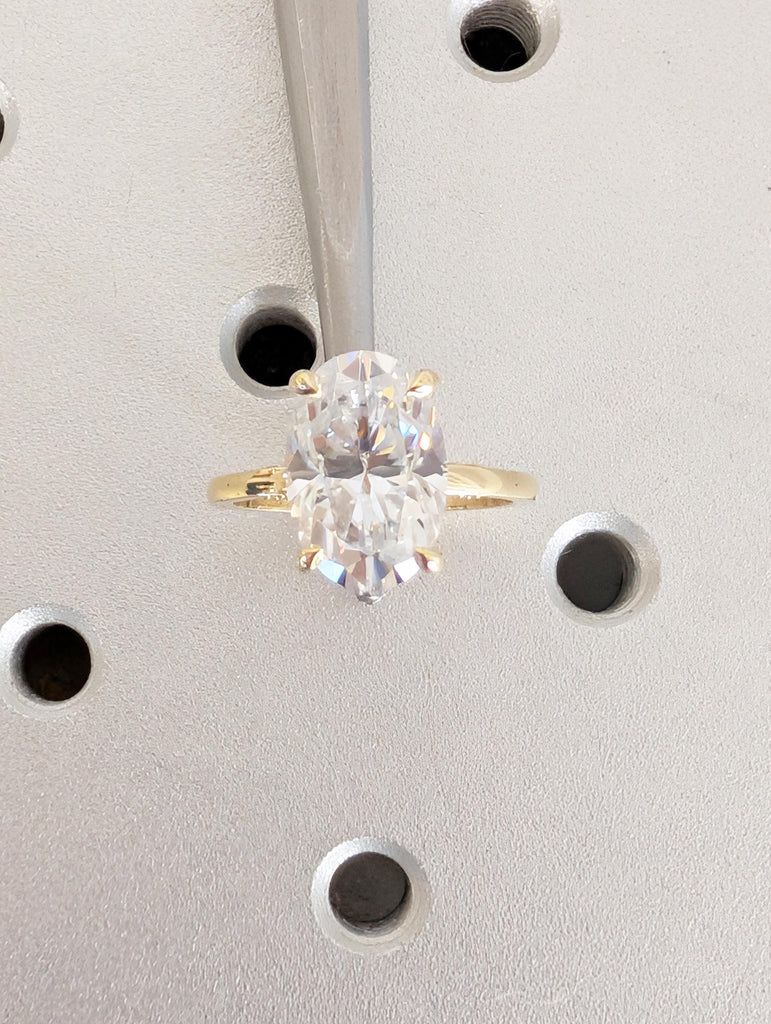 3ct Oval Cut Lab Diamond Engagement Ring, Art Deco Hidden Halo Diamond, 14K Solid Gold Women's Wedding Band image #8