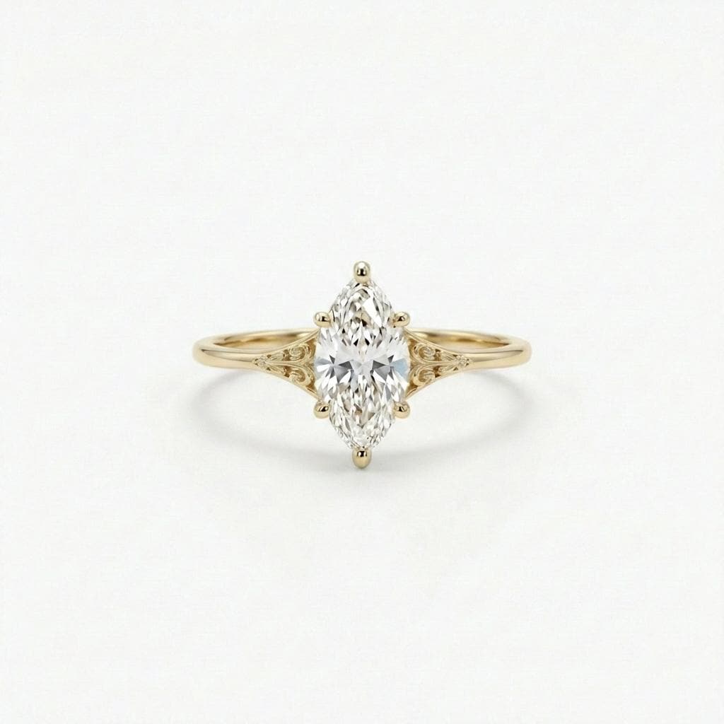 Vintage Lab Diamond Marquise Cut Victorian Filigree Ring, Gold Heirloom Proposal Ring, Custom Women's Wedding Anniversary Ring image #4