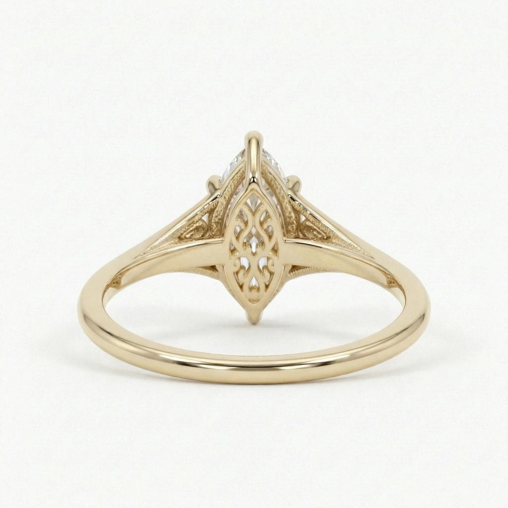 Vintage Lab Diamond Marquise Cut Victorian Filigree Ring, Gold Heirloom Proposal Ring, Custom Women's Wedding Anniversary Ring image #3