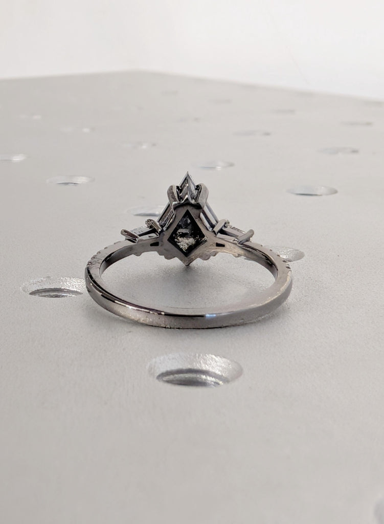 Salt and Pepper Diamond, Raw Diamond Kite Ring, Art Deco Round Cut Baguette Diamond Pave Band, 14K Gold Ring, Rings for Women One of a Kind image #11
