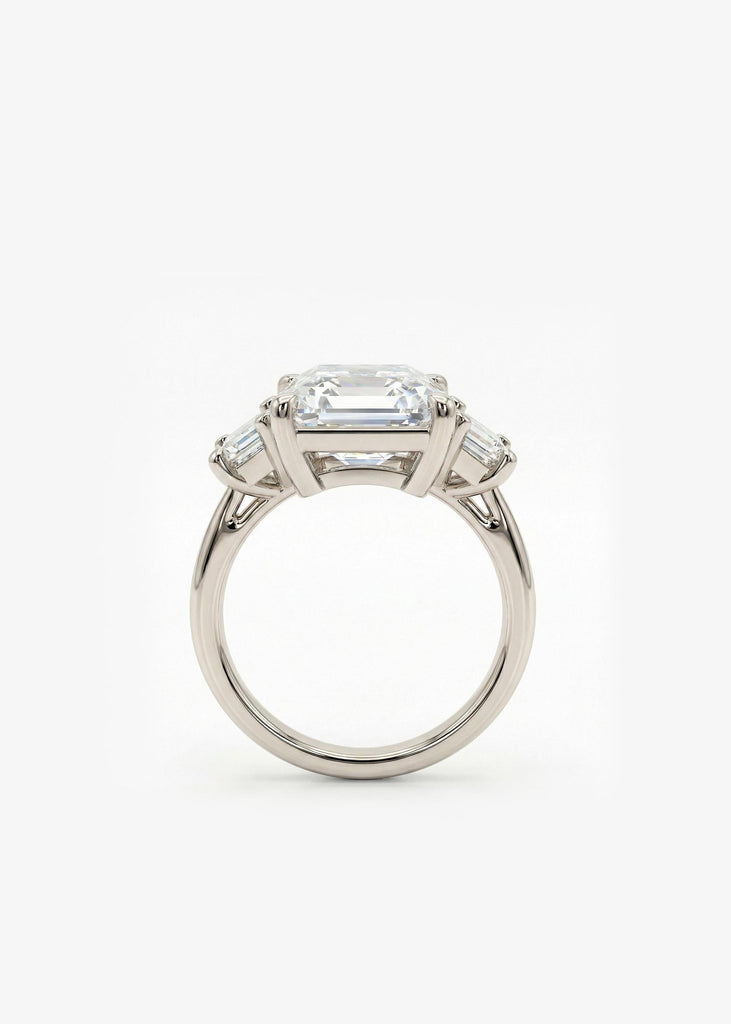 Radiant cut 5ct Moissanite Engagement Ring | Solid Gold Three Stone Wedding Anniversary Ring Gift for Wife | Big Carat Statement Ring image #4