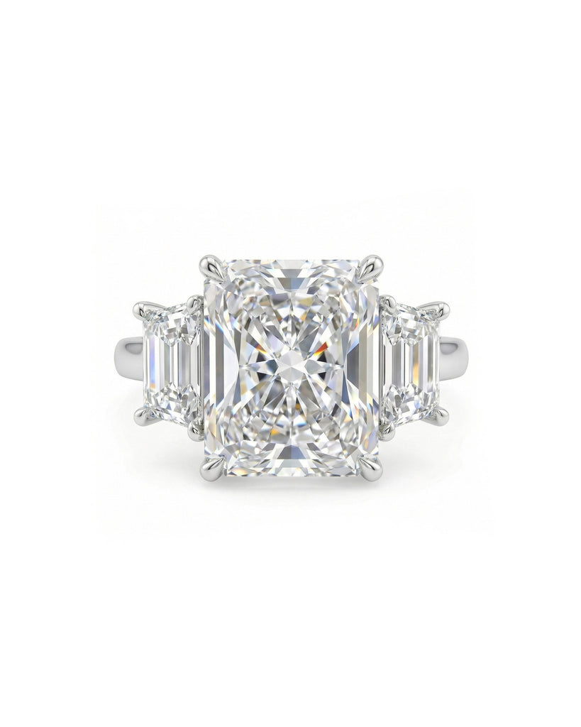 14k/18k Solid Gold Rings for Women: 5 Carat Moissanite, Radiant & Trapezoid cut, Talon Prong Setting image #2