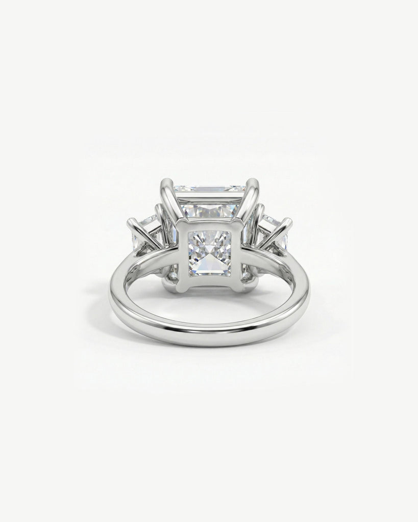 Radiant cut 5ct Moissanite Engagement Ring | Solid Gold Three Stone Wedding Anniversary Ring Gift for Wife | Big Carat Statement Ring image #6