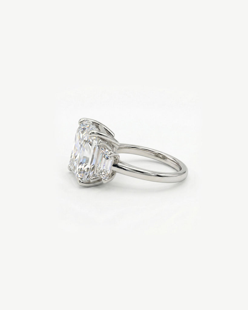 Radiant cut 5ct Moissanite Engagement Ring | Solid Gold Three Stone Wedding Anniversary Ring Gift for Wife | Big Carat Statement Ring image #5