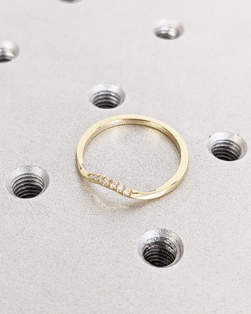 Seven Stone Curved Wedding Band | Natural Diamond, Lab Diamond or Moissanite Wedding Band | Dainty 1.5mm Band, Unique Matching Stacking Ring image #2