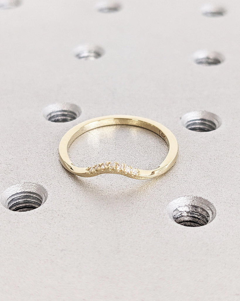 Seven Stone Curved Wedding Band | Natural Diamond, Lab Diamond or Moissanite Wedding Band | Dainty 1.5mm Band, Unique Matching Stacking Ring