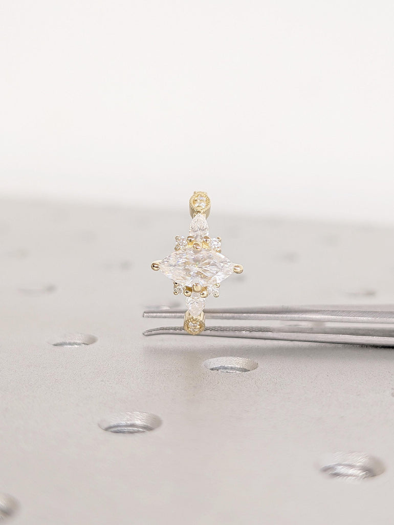 Art Deco 14K Yellow Gold Engagement Ring, Marquise Moissanite Ring image #14