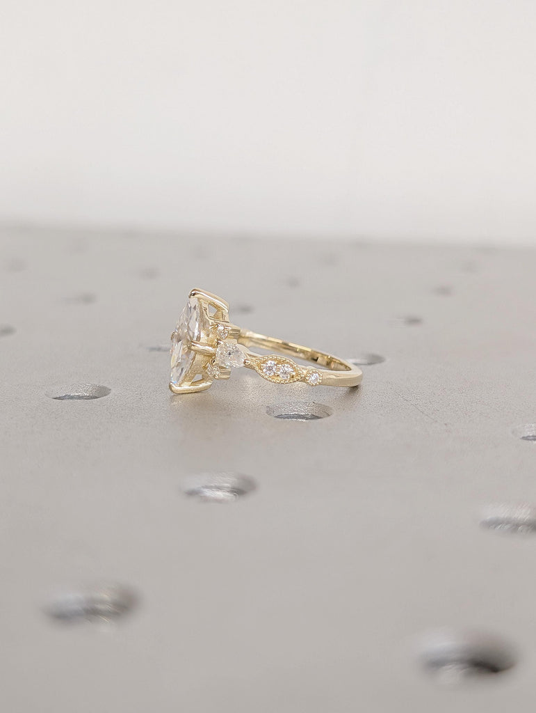 Art Deco 14K Yellow Gold Engagement Ring, Marquise Moissanite Ring image #4