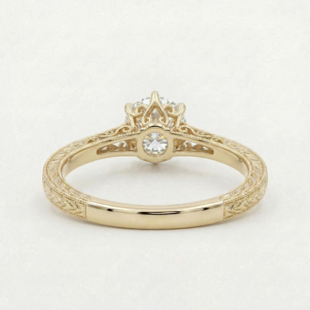 Vintage Heirloom Ring, Lab Grown Diamond Engagement Ring, Round Cut Victorian Filigree Band, 14k Yellow Gold Wedding Rings for Women image #2