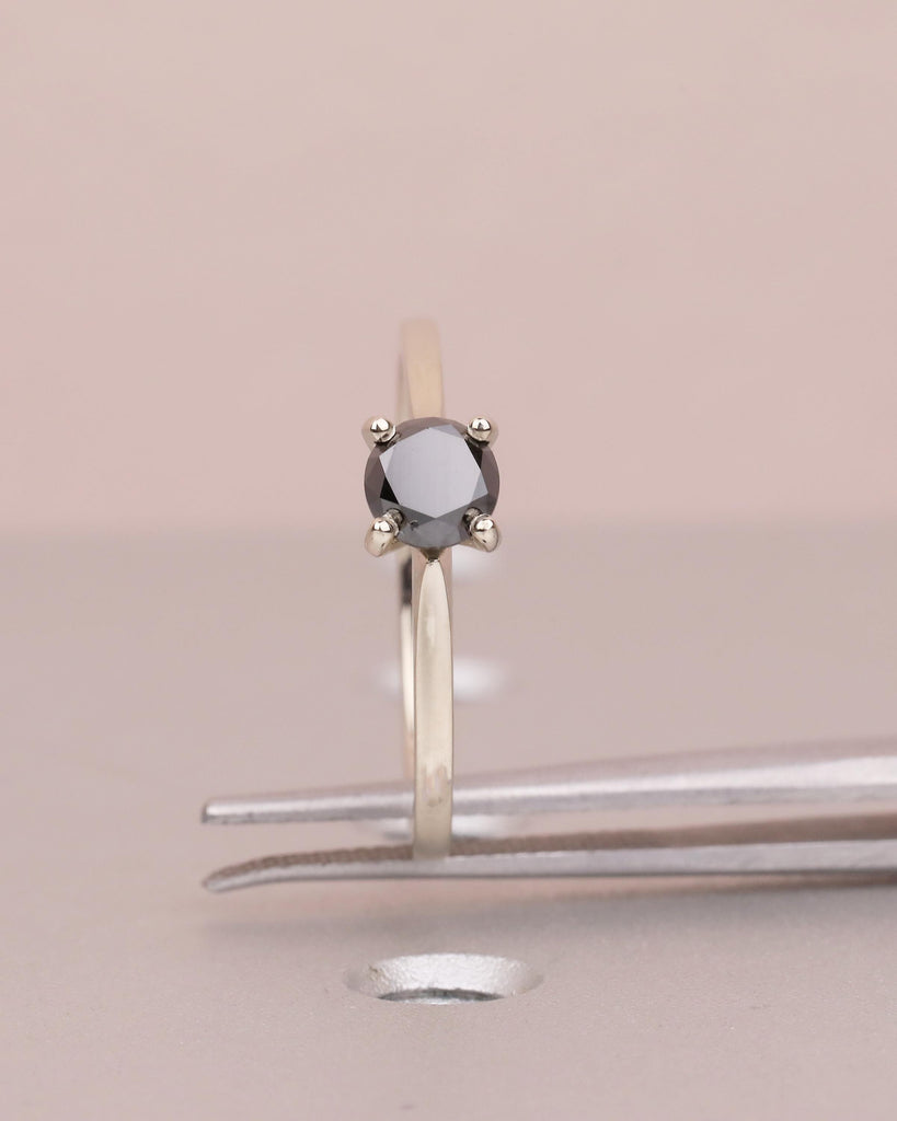 Solitaire Diamond Ring, Round Black Diamond Engagement Ring, Dainty 18k/14k White Gold Promise Ring for Her, Minimalist Rings for Women image #11