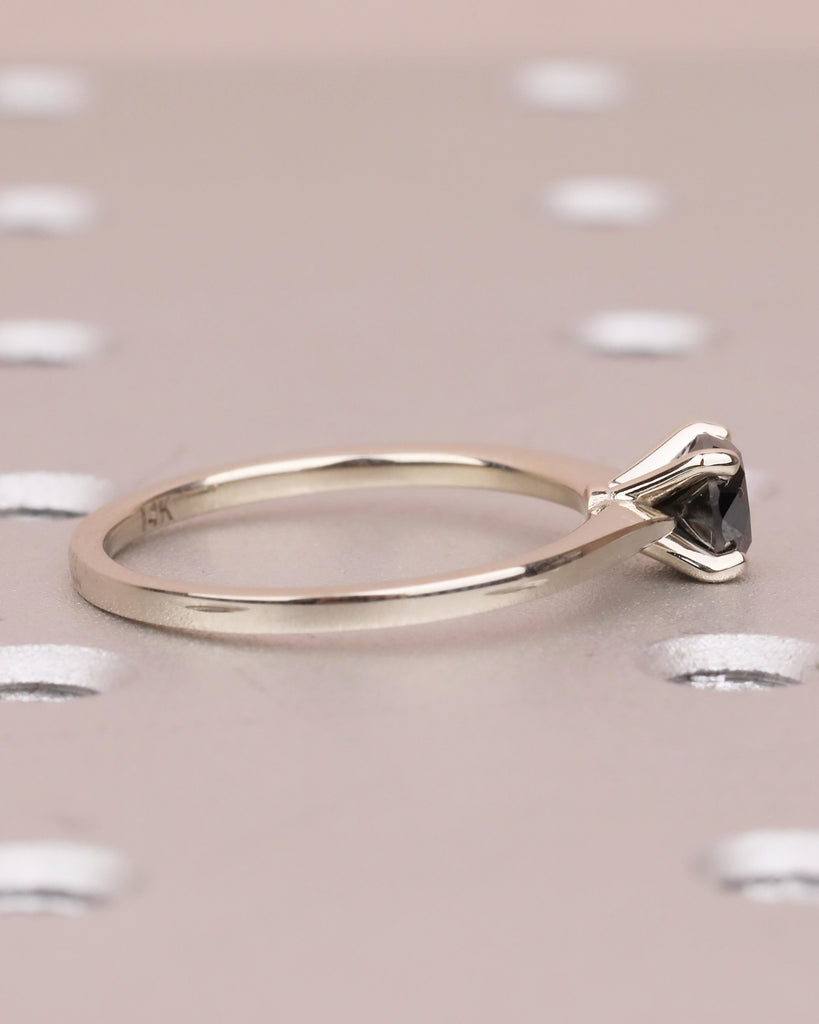 Solitaire Diamond Ring, Round Black Diamond Engagement Ring, Dainty 18k/14k White Gold Promise Ring for Her, Minimalist Rings for Women image #5