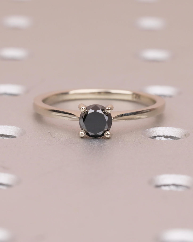 Solitaire Diamond Ring, Round Black Diamond Engagement Ring, Dainty 18k/14k White Gold Promise Ring for Her, Minimalist Rings for Women image #13