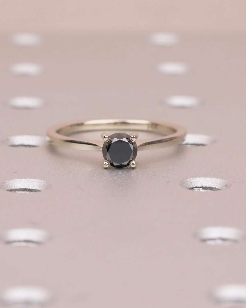 Solitaire Diamond Ring, Round Black Diamond Engagement Ring, Dainty 18k/14k White Gold Promise Ring for Her, Minimalist Rings for Women image #9