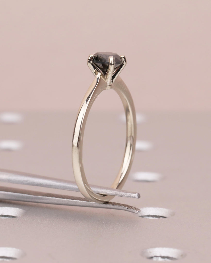 Solitaire Diamond Ring, Round Black Diamond Engagement Ring, Dainty 18k/14k White Gold Promise Ring for Her, Minimalist Rings for Women image #2
