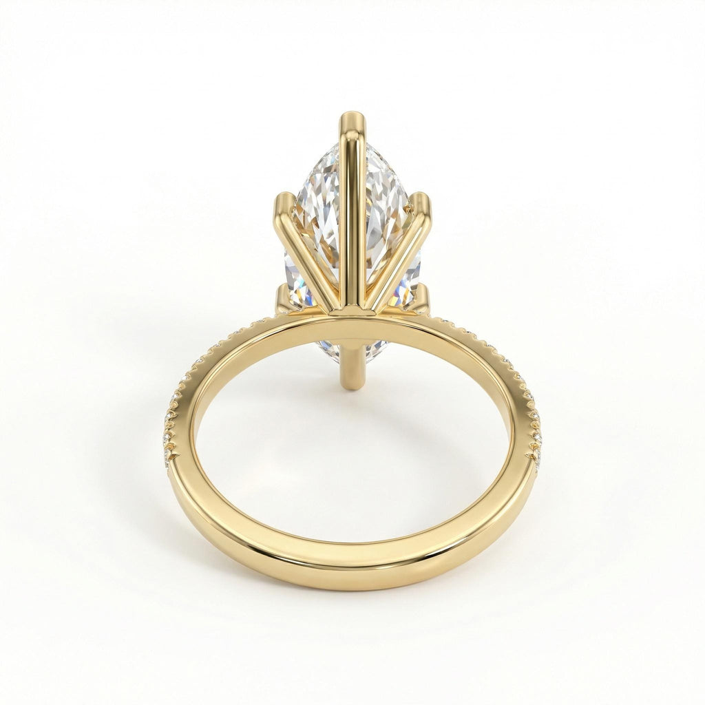 3 Carat Marquise Lab Grown Diamond Ring, Dainty 14k Yellow Gold Half Eternity Ring image #5