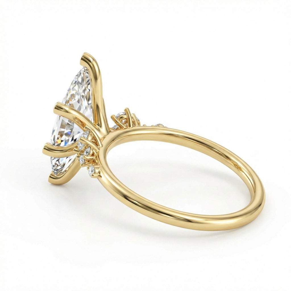 3ct Marquise Cut Lab Grown Diamond 14k 18k Gold Engagement Ring, Unique Snowdrift 6 Prong Cluster Promise Ring, Diamond Wedding Ring for Her image #4