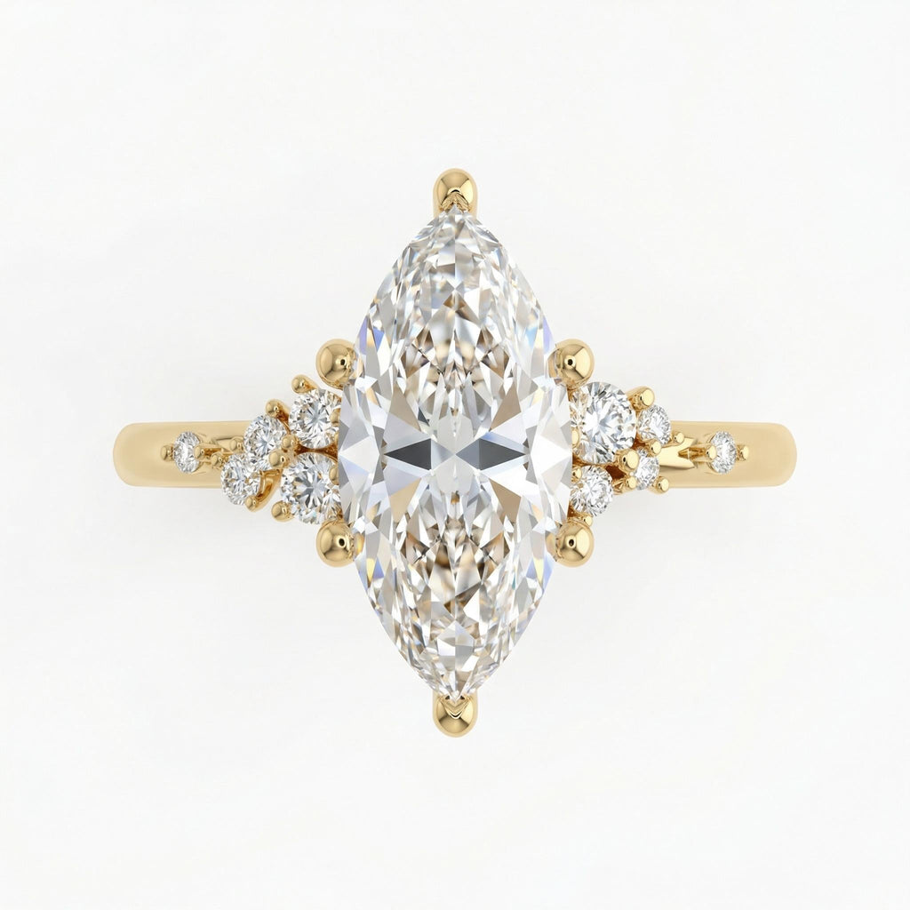 3ct Marquise Cut Moissanite 14k 18k Gold Engagement Ring, Unique Snowdrift 6 Prong Bridal Cluster Promise Ring, Vintage Wedding Ring for Her