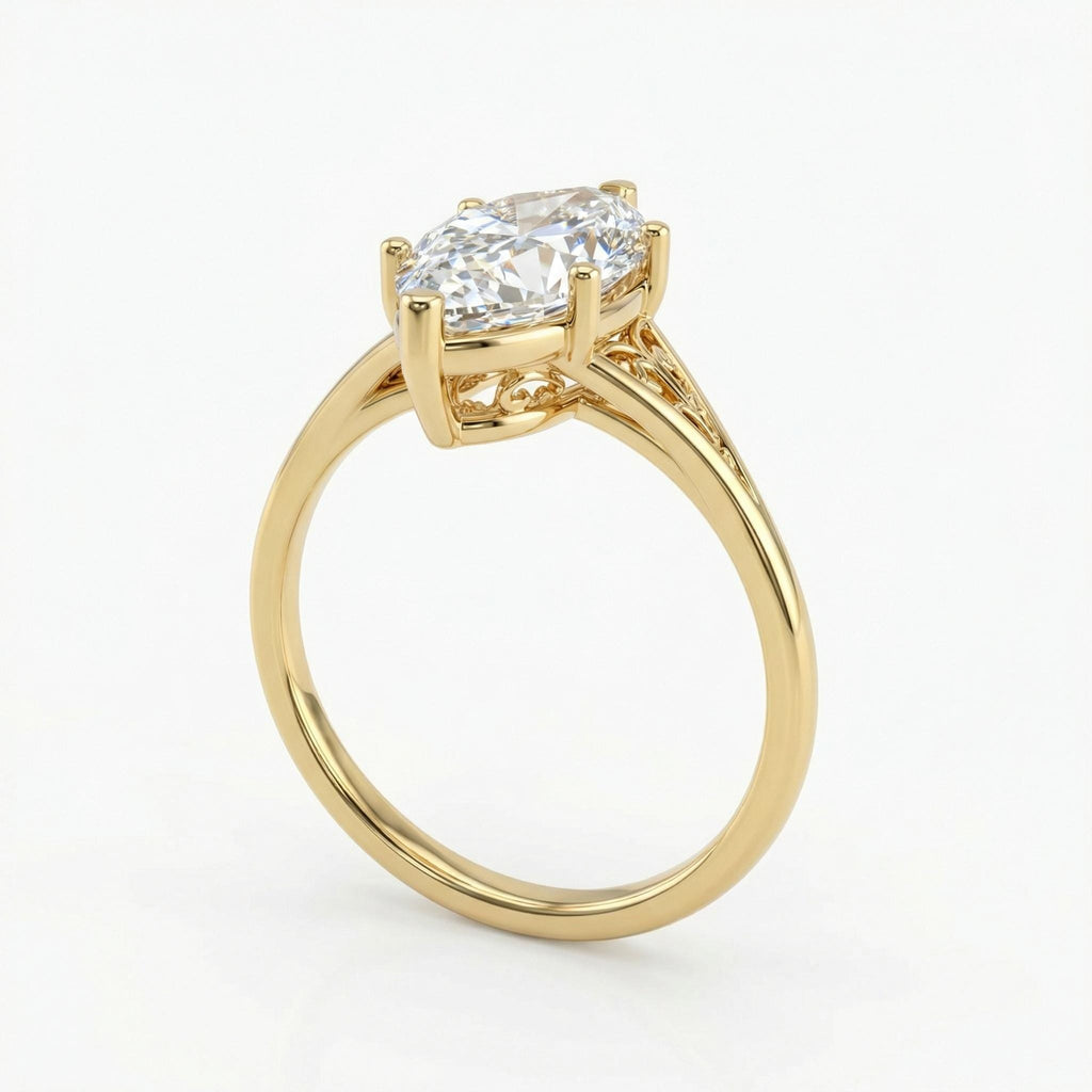 Victorian Style 3ct Marquise Moissanite Engagement Ring, Antique Filigree Engraved Band, 14K Yellow Gold Heirloom Ring, Women's Wedding Ring image #6