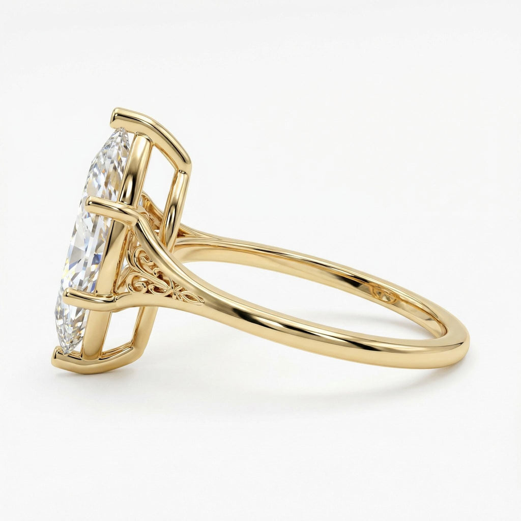 Victorian Style 3ct Marquise Moissanite Engagement Ring, Antique Filigree Engraved Band, 14K Yellow Gold Heirloom Ring, Women's Wedding Ring image #4