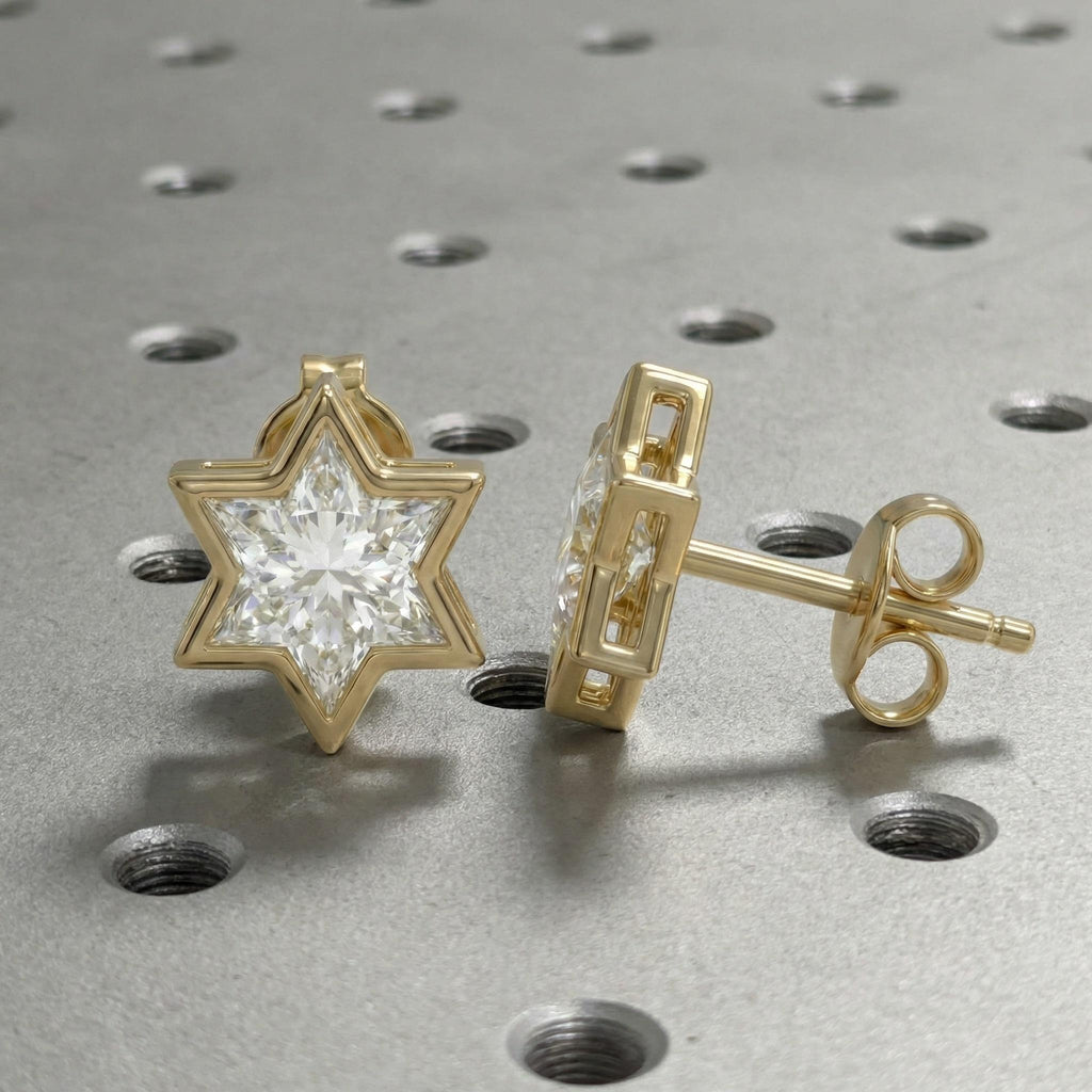 1.25ct Solitaire Studs Star Earrings: Certified Lab Created Diamond, Bezel set, Solid Gold or Platinum Push Back Studs image #6