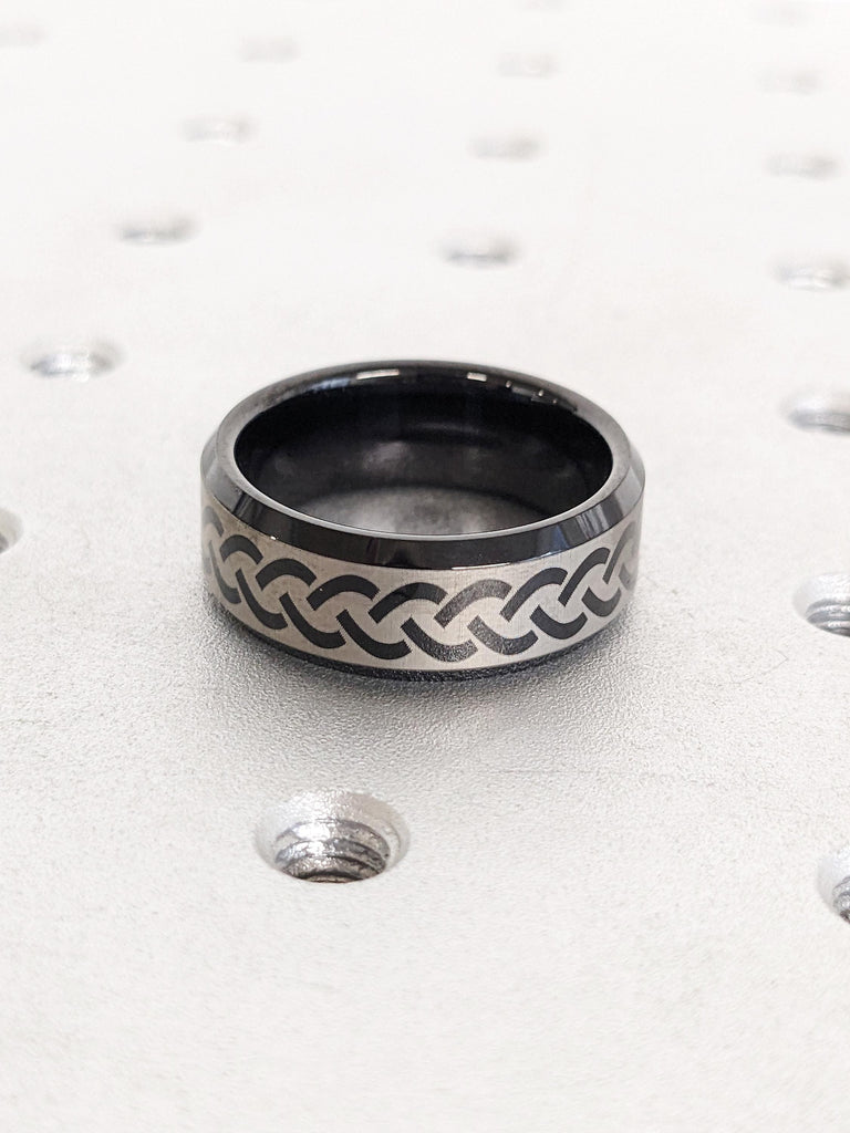 Two Tone Men's Tungsten Wedding Band, 8mm Beveled Edge Ring, Irish Celtic Engagement Ring, Custom Anniversary Wedding Ring, Gift For Him image #2