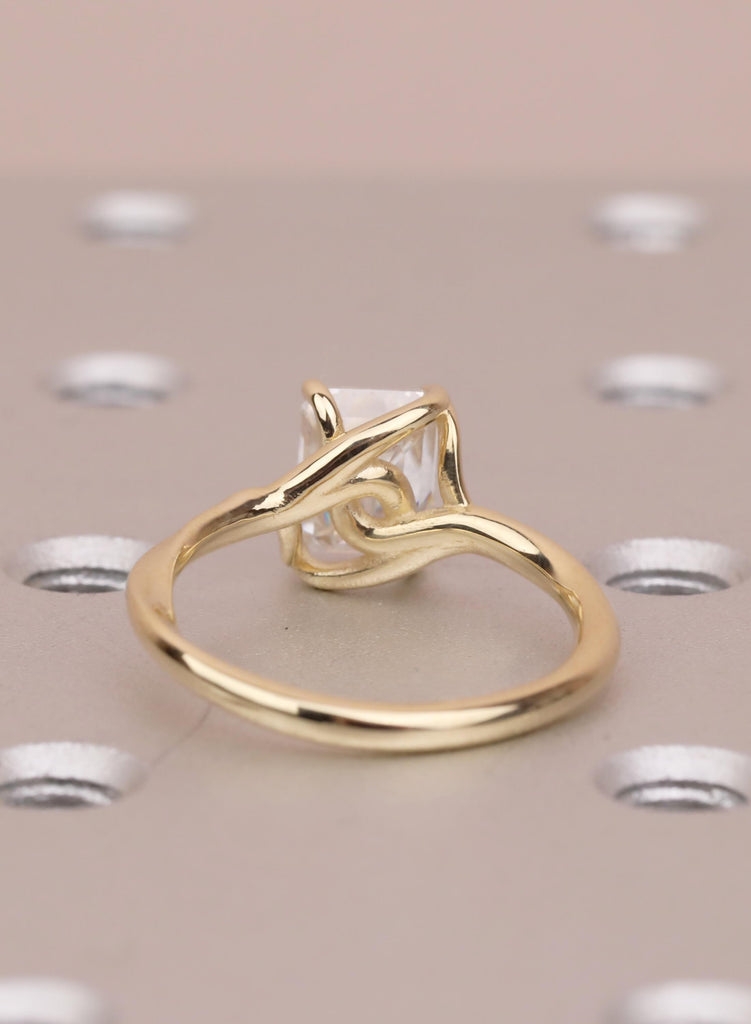 Emerald Cut Moissanite Engagement Ring, 14K Yellow Gold Solitaire Ring, Prong Set Minimalist Promise Ring, Elegant Wedding Ring for Women image #4