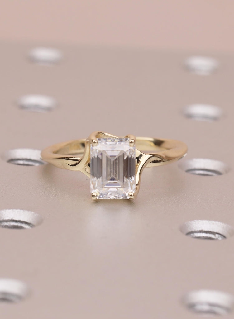 Emerald Cut Lab Diamond Ring in 14K Yellow Gold, Prong Set Fine Jewelry Engagement Ring, Ethical Diamond Solitaire Wedding Ring for Women image #11