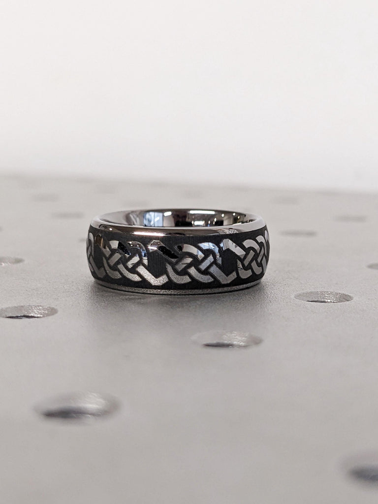 Two Tone Celtic Knot Ring, 8mm Dome Tungsten Ring Tungsten Ring, Trinity knot Ring Band, Triquetra Knot Men's Jewelry, Gift for Him