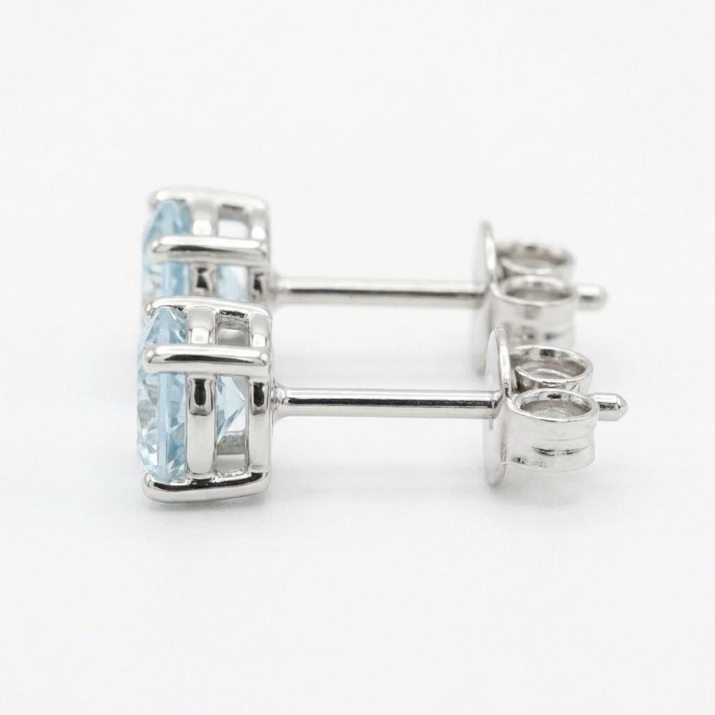 Aquamarine Stud Earrings | Blue Earrings Gold | Dainty Gemstone Earrings | March Birthstone