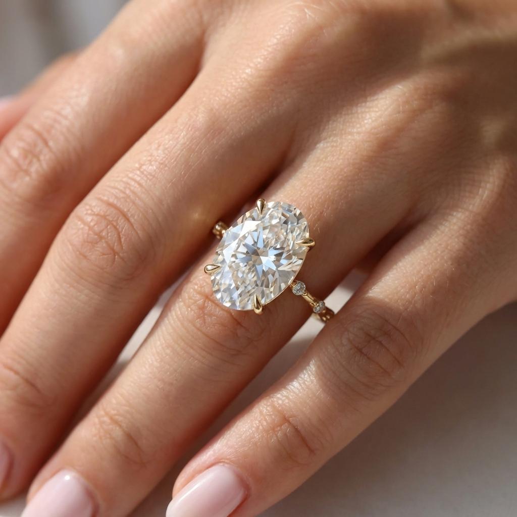 14K Solid Gold 5ct Oval Moissanite Ring: Floating Bubble Teardrop Design