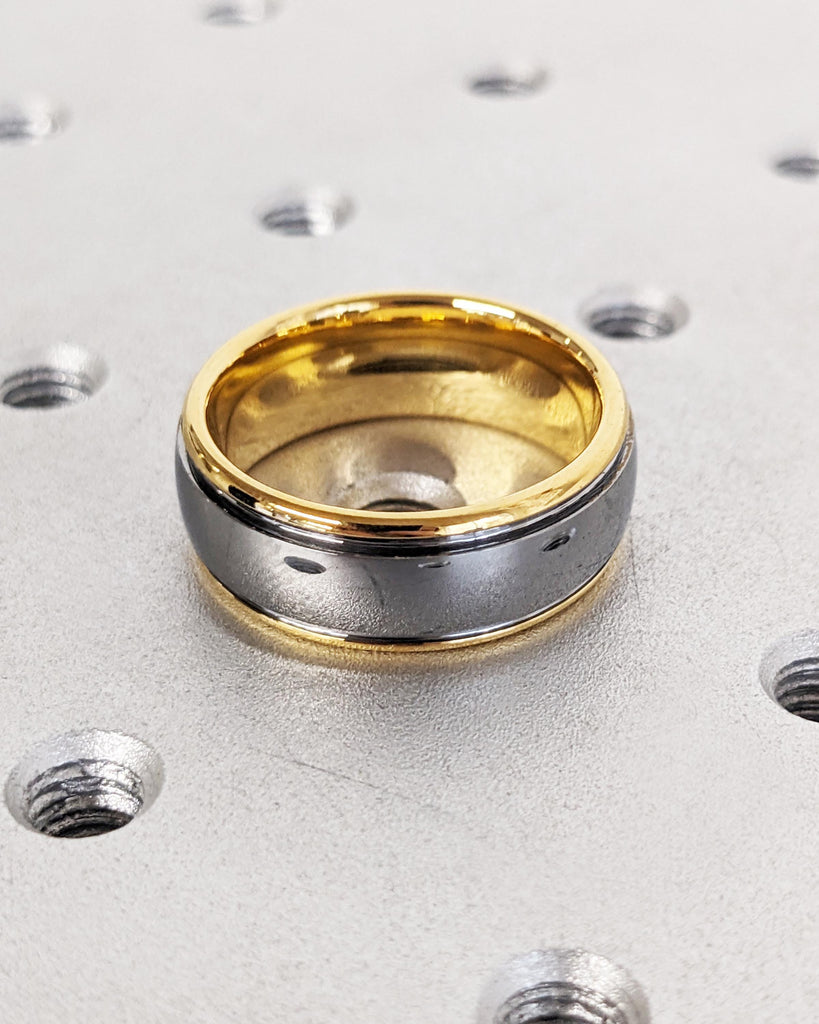 Men's Tungsten Wedding Band, Polished Silver Gold Plated Two Tone Wedding Band, Wedding Ring for Him, His Anniversary Band, 8mm, Comfort Fit image #2