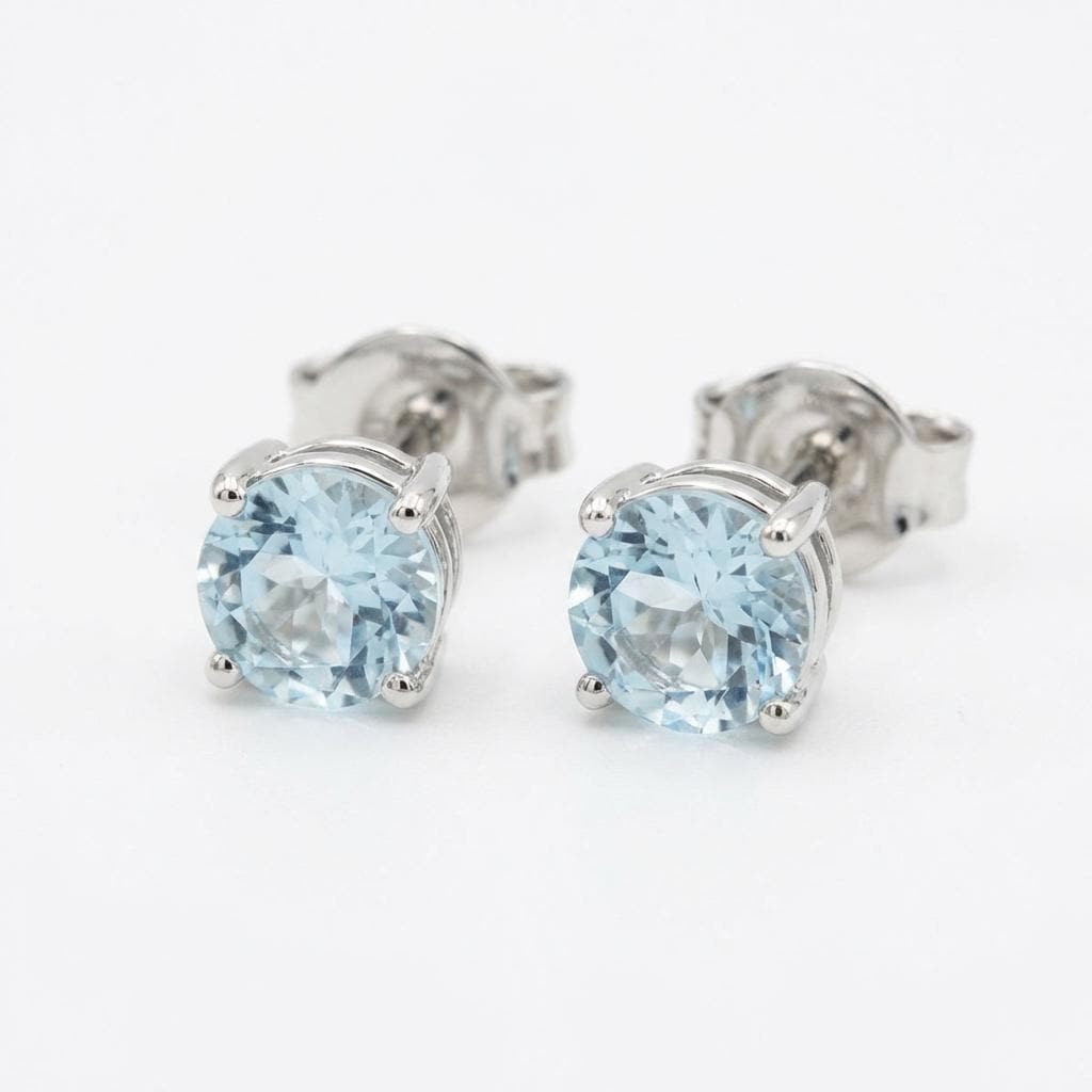 Aquamarine Stud Earrings | Blue Earrings Gold | Dainty Gemstone Earrings | March Birthstone image #2